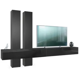 Vladon Wohnwand Schwarz Holzwerkstoff, 330x204x39 cm, Wohnzimmer, Wohnwände,