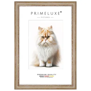 PrimeLuxe Massiv Holz Bilderrahmen nach Maß 50 x 75 cm in Beige | Größe wählbar | mit entspiegeltem Acrylglas | Rahmen für Poster | Puzzle | Foto collage