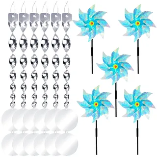 Taubenabwehr Vogelabwehr Set,5 Windrad+6 Reflektierend Windspirale Taubenabwehr+12 Reflektierenden Runden Reflektoren,Taubenabwehr Balkon Vogelschreck Windrad Garten (Silberkombination)
