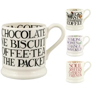 Emma Bridgewater große Tasse 1/2 Pint, Keramik Kaffeetasse groß - Steingut Tasse, Cappuccino, Latte, Kaffee, Teetasse - Schöne Tassen, Geburtstagsgeschenk - Kaffeebecher Schwarze Schrift