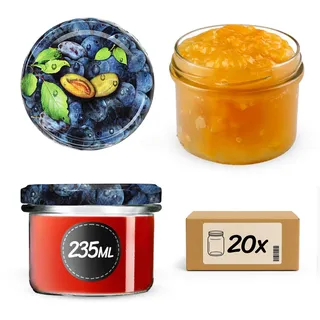 KADAX 20st Einmachgläser mit Schraubdeckel, 235 ml Gläser fi82, Einmachglas Klein, Marmeladengläser mit Deckel, Luftdichte Gläschen zum Verschenken, Schraubgläser (Pflaumen)