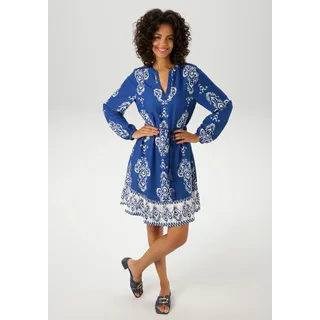 Aniston CASUAL Tunikakleid mit abnehmbarem Kordel-Bindeband, mit Ornament-Druck und gekontertem Volant, weiß