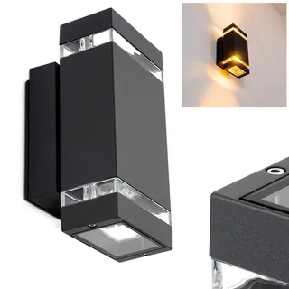 Außen-Wandleuchte Edevik 2-flammig - Alu Wandlampe in Schwarz - stylische Fassadenlampe mit Up and Down Effekt - Wandlampe für die Terrasse - Veranda - Hof-Lampe Grau