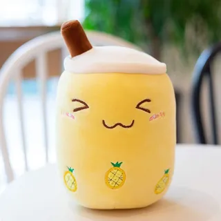 Bubble Tea Plüschtier Boba Kuscheltier Plüschpuppen Bubble Tea Umarmungs Kissen, Cartoon Plüsch Puppen-Gelb-24cm