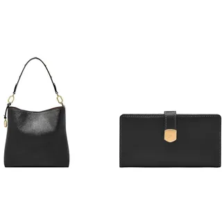 Fossil Damen Jessie Schwarze Ledertasche und Lennox Geldbörse, Set