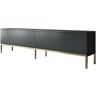Dmora Fernsehschrank Regulus, Ständer für Wohnzimmerfernseher, Niedriges Wohnzimmer-Sideboard, TV-Ständerbasis, 180x30h47 cm, Anthrazit und Gold