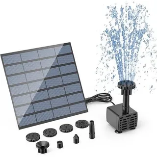 Solar Wasserfall auf Solarstrom - Schwimmende Teichpumpe mit 8 Sprinklern - Wasserfall - Mini Wasserfall - Solar Wasserfallpumpe - Outdoor Solarwasserpumpe - Für Garten / Teich / Schwimmbad / Vogelbad - Starke Strahl - Schwarz - Schwarz