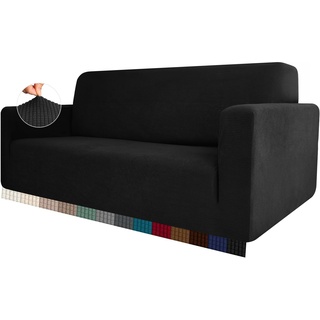 HEYOMART Stretch Sofabezug 1 Stück Sofahusse Spandex Jacquard Elastische Couchbezug mit Anti-Rutsch-Schaumstoffe (L-förmiges Ecksofa erfordert Zwei) - 2 Seater, Schwarz