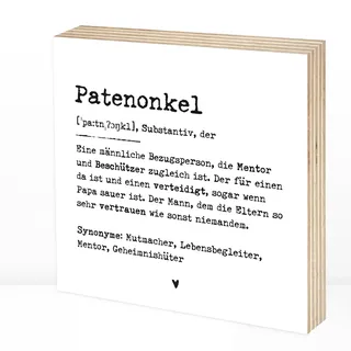 Wunderpixel® Holzbild Definition Patenonkel - 15x15x2cm zum Hinstellen/Aufhängen, echter Fotodruck mit Spruch auf Holz - schwarz-weißes Wand-Bild Aufsteller Zuhause Dekoration Geschenk-Idee