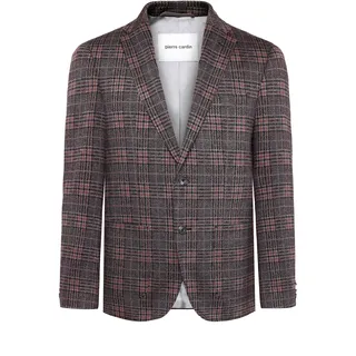 Sakko PIERRE CARDIN "Michel", Herren, Gr. 48, schwarz (sharkgray), Obermaterial: 59% Polyester PES. 23% Baumwolle CO. 17% Viskose CV. 1% Elasthan EL. 55% Polyester PES. 45% Viskose CV. 55% Polyester PES. 45% Viskose CV., kariert, regular fit, Sakkos Sakko, mit Knopfverschluss