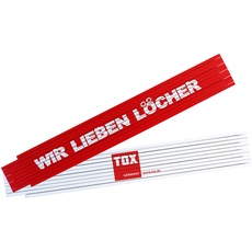 TOX 09969001 Meterstab 2 mtr. rot/weiß, mit Aufdruck: wir lieben Löcher, Gliedermaßstab für Heim & Handwerker, 1 Stück Zollstock