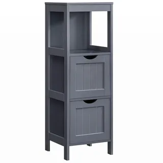 VASAGLE Badezimmerschrank, Schrank freistehend, Badezimmermöbel, mit 2 Schubladen, 1 offenem Fach, für Badezimmer, Wohnzimmer, Küche, modern, schiefergrau BBC042G01, 30 x 30 x 89 cm