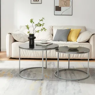 Couchtischset ’Skagen’ im 2er Set Marmor, schwarz / Silber - Silber