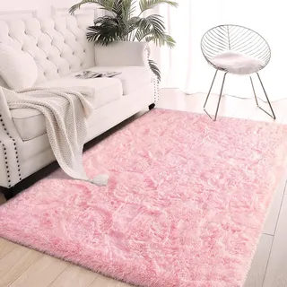 AIMECO Rosa Hochflor Teppich, 200x250, Skandinavischer Stil, Flauschig & Anti-Rutsch, Leichtgewichtig, Ideal für Mädchenzimmer, Schlafzimmer &Wohnzimmer