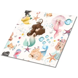 Tulup Fliesenaufkleber 9 Stück 30x30 cm selbstklebend Meerjungfrau-Kindermuster , Multicolor , Textil , 30x1.6x30 cm , Tapeten & Wandverkleidungen, Wandtattoos & Sticker