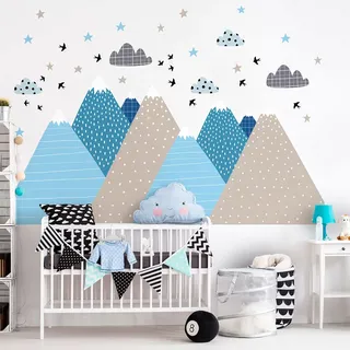 Ambiance Sticker Wandsticker Kinder Deko Babyzimmer Wandsticker Kinder Wandsticker skandinavische Berge Lynka H80 x L 120 cm