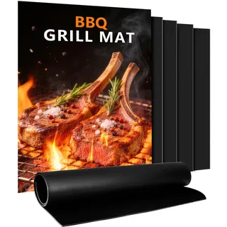 BBQ Grillmatte für Gasgrill, 5er Set Grillmatten Teflon Grillplatte,Antihaft Grill Matte Backmatte (50 * 40CM), Wiederverwendbar Grill Matten für Gasgrill, Verbesserter Backpapier PFOA-Fre