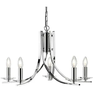 Searchlight Kronleuchter Industrial-Nordico Ascona Stahl Chrom Glas 5 Lichter E14 - Silber