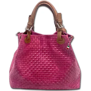 Florence Tasche geprägtes Flechtmuster pink braun Leder Handtasche OTF164P