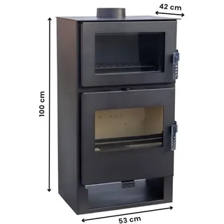 Kaminofen modern model F, 81.20%, 9 kW, 530 x 420 x 1000 mm - Schwarz