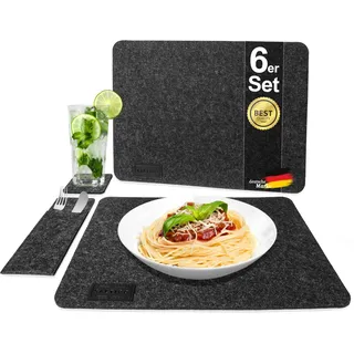 Saltibo® Filz Platzsets für 6 Personen – Design Tischset in anthrazit 19-teilig für Dein Esszimmer – rutschfeste Platzdeckchen aus Filz grau