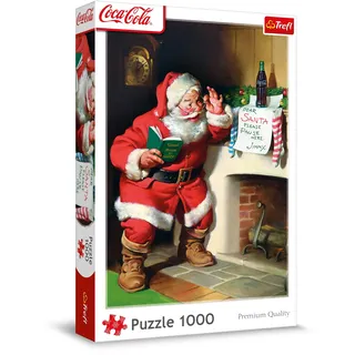 Trefl 10922 Coca-Cola, Weihnachtsmann am Kamin-Puzzle 1000 Elemente-Weihnachtspuzzle, für Erwachsene und Kinder ab 14 Jahren, Mehrfarbig