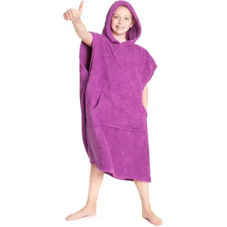 CityComfort Kapuzen Handtuch Poncho Für Kinder Bademantel Zum Wechseln Mit Taschen | Badeponcho Aus 100% Baumwolle | Ideal Für Ferien, Schwimmen, Surfen, Strand, Bad (10/13 Jahre, Rosa)