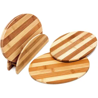 Relaxdays Frühstücksbrettchen Bambus 4-tlg. 0,5 x 25 x 18 cm Natur