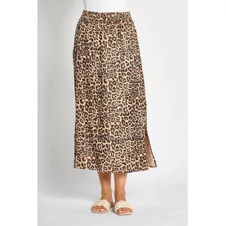 Midirock ZHRILL "ZHANUSHA", Damen, Gr. XXL, beige (sand), Web, Obermaterial: 66% Viskose, 34% Polyester, bequem 7/8-Länge, Röcke Midirock, mit Leopard-Print - Animal-Print