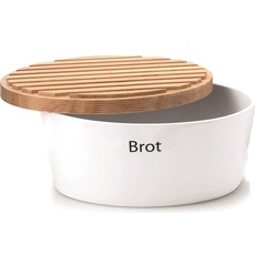 Bild Brottopf mit Holzdeckel oval 30 cm weiß