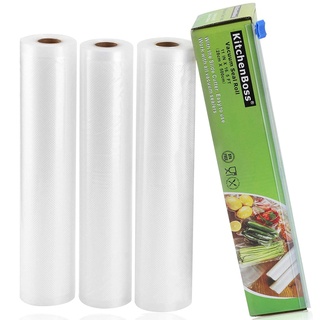 KitchenBoss Vakuumierbeutel Lebensmittel mit Cutter-Box: 3 Rolle 28x500cm Vakuumrollen BPA-Frei Vakuumierfolie fuer Folienschweißgerät Sous Vide Beutel