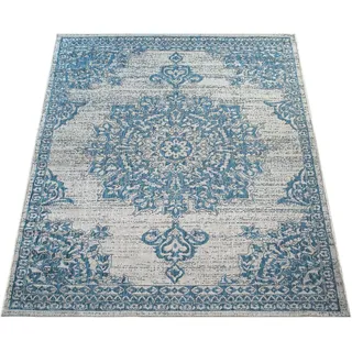 Paco Home - Outdoor Teppich »Coco 206«, rechteckig, 4 mm Höhe, Flachgewebe, modernes Design, Orient-Optik, In- und geeignet, blau Beige Orient Blumen Muster Balkon Wohnzimmer 120x170 cm