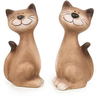 Logbuch-Verlag 2 Katzen Deko Figuren Keramik Katzenfiguren beige braun 16 cm Ostern Geschenk für Katzenbesitzer