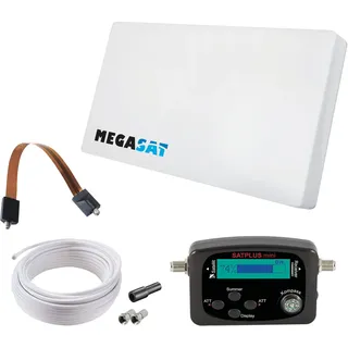 Megasat Flachantennen Set – D1 Profi-Line (1 Teilnehmer, inkl. 10 m Kabel, Satfinder, Fensterdurchführung, wechselbares LNB, viele Montagemöglichkeiten) – Weiß