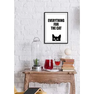 Bild QUEENCE "EVERYTHING FOR THE CAT", schwarz-weiß (farbe rahmen: schwarz, farbe bild(er): weiß, schwarz), B:40cm H:50cm, Acrylglas, Holz, Papier, Bilder, Bild, HD Premium Poster-Druck inkl. Holzrahmen