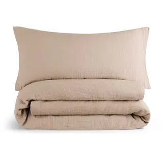 Blumtal Musselin Bettwäsche Taupe 135 x 200 cm + 40 x 80 cm