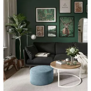 Runde CIRI-Bank mit Pouf Wotan Eiche Artisan Stirling - Schwarz, Weiß, Grün, bordeaux, Blau, Grau, Beige, Hellblau, Rosa, Gelb