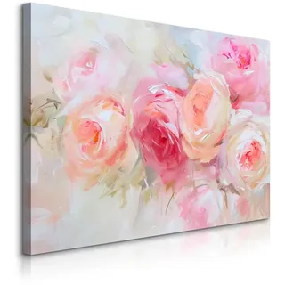 Muralo Leinwandbild Canvas bunte Blumen Rosen Malarei Wanddeko für Schlafzimmer mehrfarbig 70 cm x 50 cm