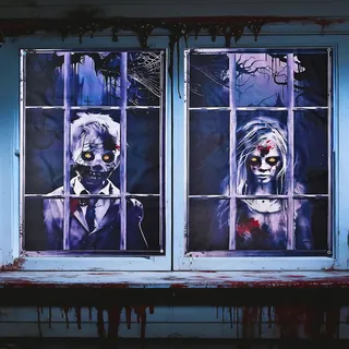 QIUTUYUE 2 Packungen Halloween Deko Gruselig Fensterbilder - 3D Halloween Deko Fenster Vorhang für Outdoor Innen Garten Haustür Tür, 120 x 80cm Helloween Draußen Fensterdeko Türdeko Horror Party