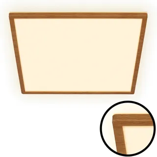 Briloner Tava Wood LED Deckenlampe, Indirektes Licht, Flach, Holzapplikation, Warmweißes Licht, Holzfarbig, 42 x 42 x 3 cm - Braun
