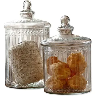 LOBERON Glasdose 2er Set Maledisant, klar | Mundgeblasen, Kunstvoller Glasschliff, Kleine und große Dose im Set