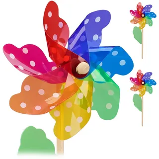 Relaxdays Windrad , Multicolor , Kunststoff, Holz , 18x38.5x9 cm , Dekoration, Gartendeko