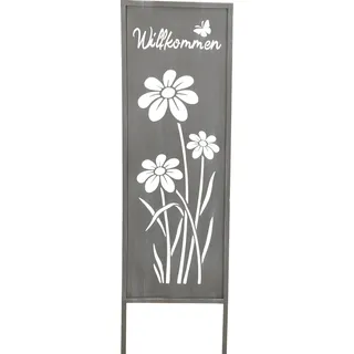 Gartenstecker Willkommen H83cm Stele Grau Betonoptik Garten-Deko Gartenschild - Grau