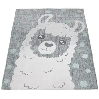 Paco Home Kinderteppich »Tweet 469« rechteckig 12 mm Höhe Flachgewebe, Hoch-Tief-Effekt, Motiv Lama, In- und Outdoor geeignet, grau Textil, 140x200 cm, strapazierfähig, für Fußbodenheizung Teppiche & Böden, Teppiche, Teppich Kinderzimmer