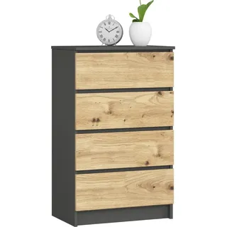 Schmale Kommode SAVRILA – grau / Artisan Eiche gefertigt - Grau, Braun
