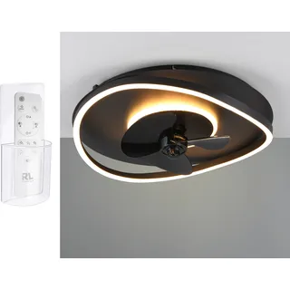 Dimmbare LED Deckenleuchte Schwarz Ø 50cm mit Ventilator Wohnzimmer Schlafzimmer - Schwarz