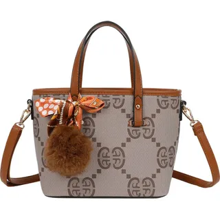 Gallantry, Handtasche für Damen mit Druck und Pompon-Schal, Braun - Braun