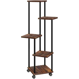 Outsunny Pflanzenständer Stahl Tannenholz Verkohlt , Dunkelbraun , Metall , 59x110x59 cm , Wohnzimmer, Wohnzimmertische, Blumenständer