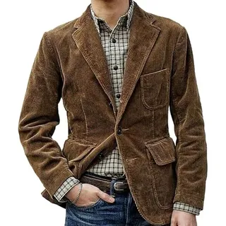 Sawmew Herren Cord Casual Sakko Sportlich Freizeit Blazer Regular Fit Anzug Lässig