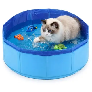 Katzenpool,30x10 cm Hundeplanschbecken und Hundepool Klein, Ideal für Katzen und kleine Hunde in Wohnungen, Faltbarer Pool zur Abkühlung und Unterhaltung (Blau)